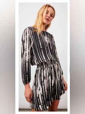 Rails Black and Cream Striped Smocked-Waist Mini Dress